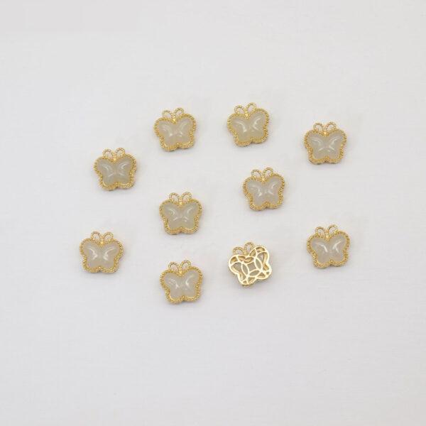 2pcs / 5 pcs bezel bead, butterfly bead, nephrite bead, white bead, sterling silver bead, gild bead, golden bead - Image 2