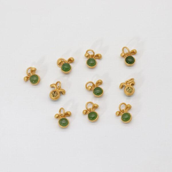 2pcs / 5 pcs rabbit head charm, nephrite charm, green charm, sterling silver charm, gild bead, golden charm - Image 2