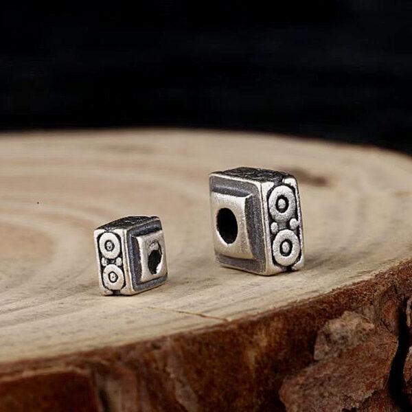 square bead, circle pattern bead, spacer bead, s925 sterling silver, silver bead, oxidized silver bead - Image 2