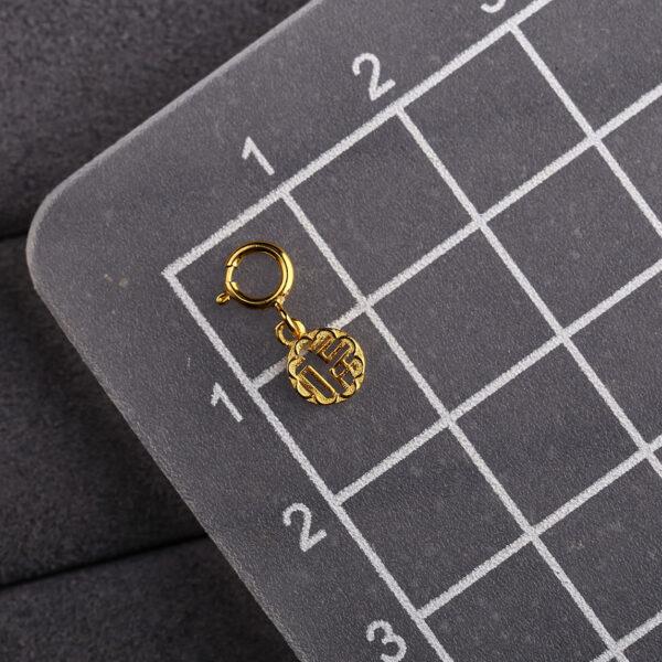 hollow 福 charm, round bead, s925 sterling silver, golden charm, gild bead - Image 2