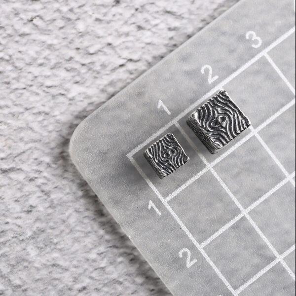 cube bead, stripe pattern bead, spacer bead, s925 sterling silver, silver bead, oxidized silver bead - Image 2