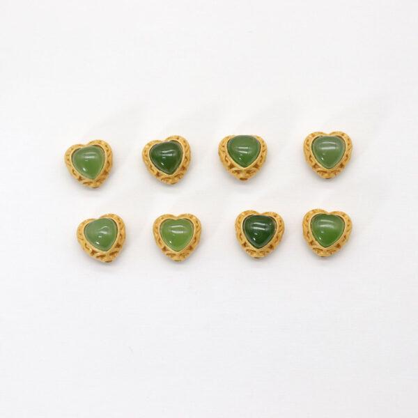 2pcs / 5 pcs heart bead, bezel bead, nephrite bead, green bead, sterling silver bead, gild bead, golden bead - Image 2