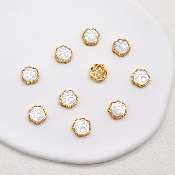 2pcs / 5 pcs cat paw bead, bezel bead, shell bead, white bead, sterling silver bead, gild bead, golden bead - Image 2