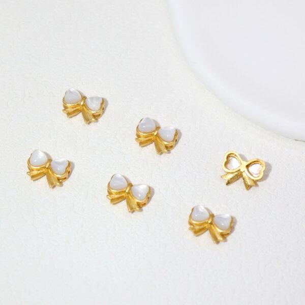 2pcs / 5 pcs bow-knot bead, bezel bead, shell bead, white bead, sterling silver bead, gild bead, golden bead - Image 2