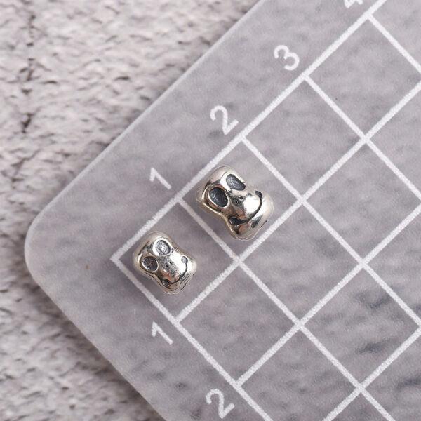 oval bead, strange face pattern bead, spacer bead, s925 sterling silver, silver bead, oxidized silver bead - Image 2