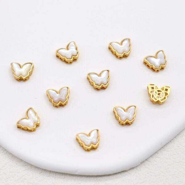 2pcs / 5 pcs butterfly bead, bezel bead, shell bead, white bead, sterling silver bead, gild bead, golden bead - Image 2