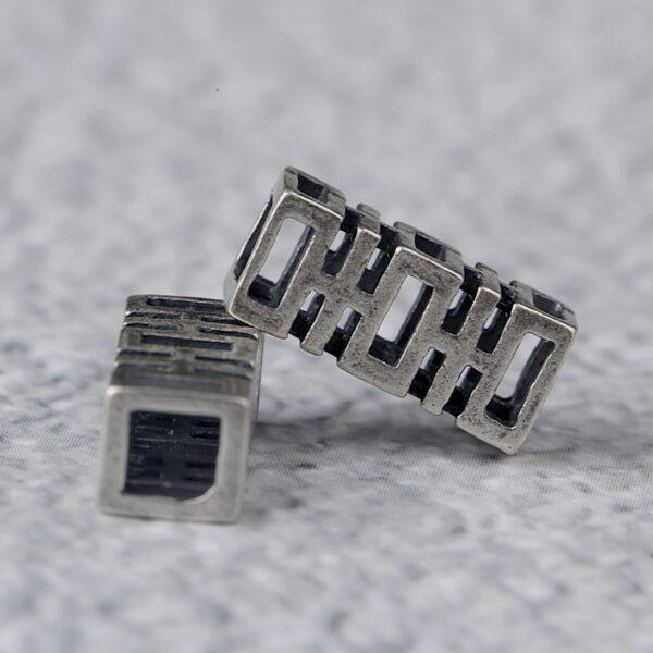 hollow 喜 bead, spacer bead, s925 sterling silver, silver bead, oxidized silver bead - Image 2