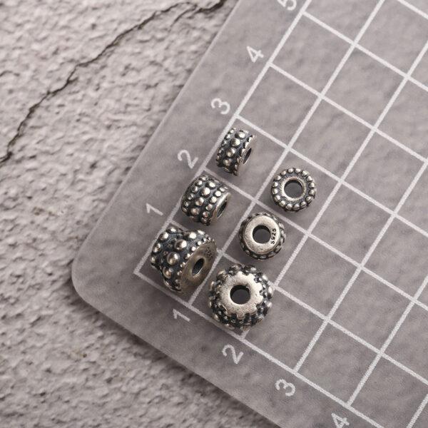 drum bead, small spots bead, spacer bead, s925 sterling silver, silver bead, oxidized silver bead - Image 2