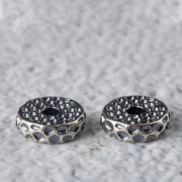 oblate bead, small pits pattern bead, spacer bead, s925 sterling silver, silver bead, oxidized silver bead - Image 2