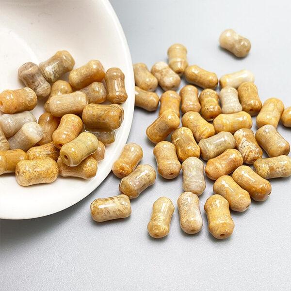 Agatized Coral bead, fossil coral bead, bamboo knot bead, through hole bead - Image 2
