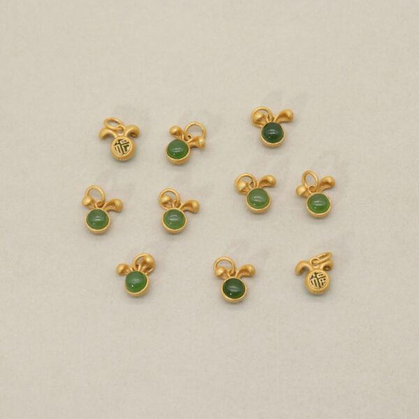2pcs / 5 pcs rabbit head charm, nephrite charm, green charm, sterling silver charm, gild bead, golden charm - Image 3