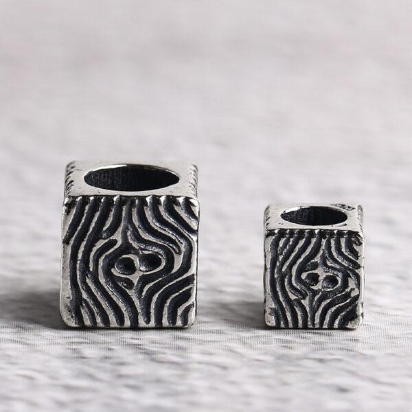 cube bead, stripe pattern bead, spacer bead, s925 sterling silver, silver bead, oxidized silver bead - Image 3