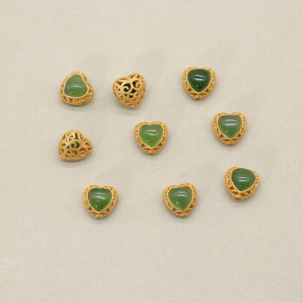 2pcs / 5 pcs heart bead, bezel bead, nephrite bead, green bead, sterling silver bead, gild bead, golden bead - Image 3