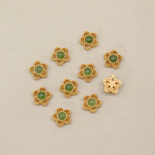 2pcs / 5 pcs flower bead, bezel bead, nephrite bead, green bead, sterling silver bead, gild bead, golden bead - Image 3