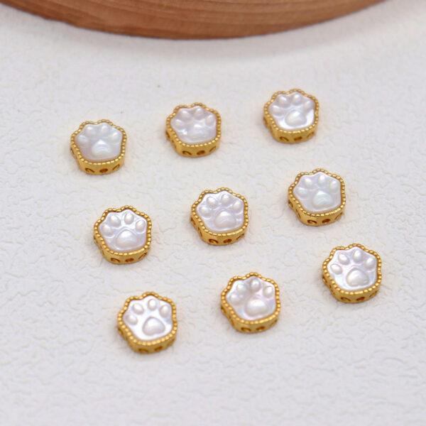 2pcs / 5 pcs cat paw bead, bezel bead, shell bead, white bead, sterling silver bead, gild bead, golden bead - Image 3