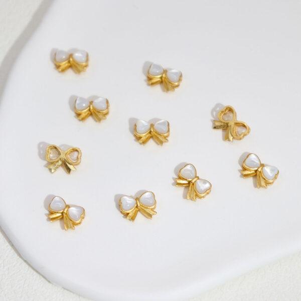 2pcs / 5 pcs bow-knot bead, bezel bead, shell bead, white bead, sterling silver bead, gild bead, golden bead - Image 3