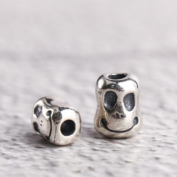 oval bead, strange face pattern bead, spacer bead, s925 sterling silver, silver bead, oxidized silver bead - Image 3