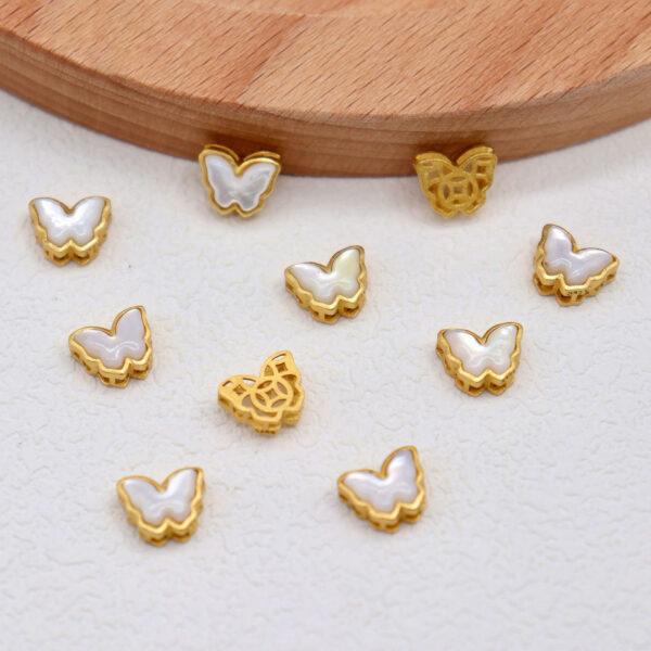 2pcs / 5 pcs butterfly bead, bezel bead, shell bead, white bead, sterling silver bead, gild bead, golden bead - Image 3