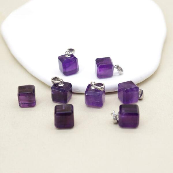 2pcs / 5 pcs cube charm, amethyst charm, purple charm, sterling silver charm - Image 3