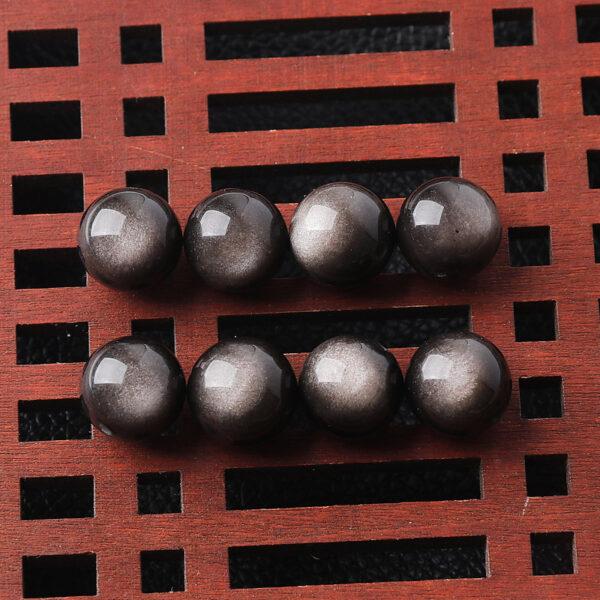 obsidian bead, silver light bead, round bead, through hole bead - Image 2