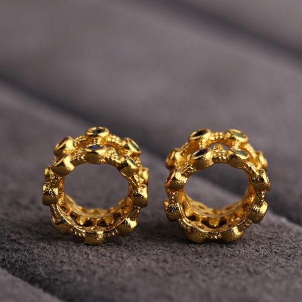 drum bead, hollow bead, spacer bead, zircon bead, s925 sterling silver, sterling silver bead, golden bead, gild bead - Image 3