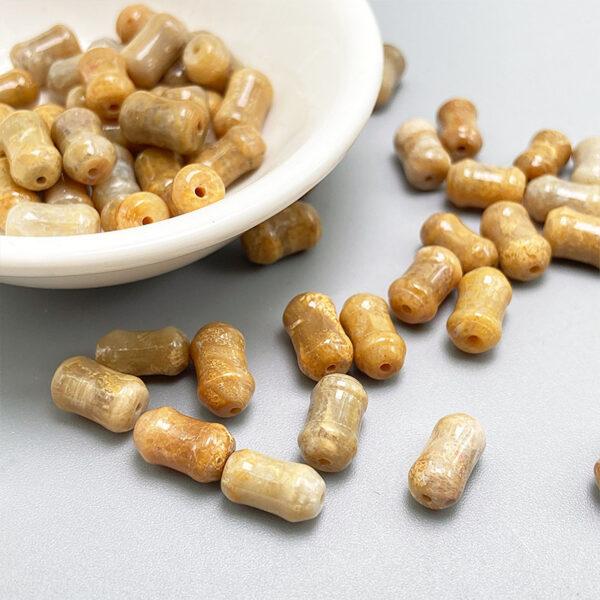 Agatized Coral bead, fossil coral bead, bamboo knot bead, through hole bead - Image 3