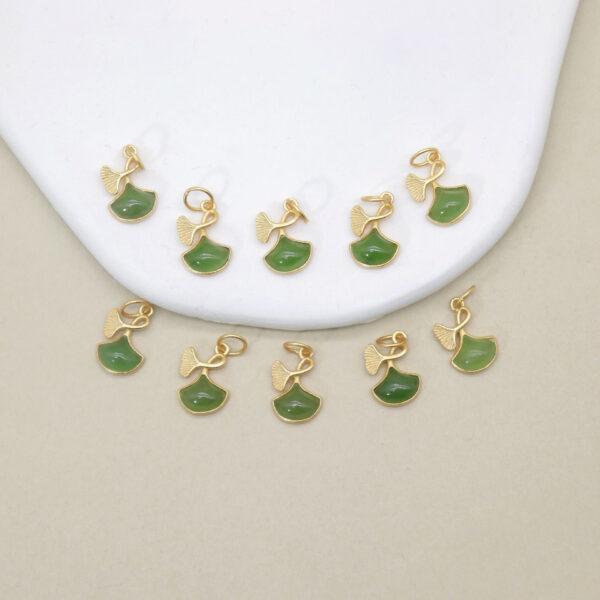 2pcs / 5 pcs Ginkgo leaves charm, nephrite charm, green charm, sterling silver charm, gild bead, golden charm - Image 3