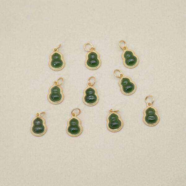 gourd charm, nephrite charm, green charm, sterling silver charm, gild bead, golden charm, 2pcs / 5 pcs - Image 3
