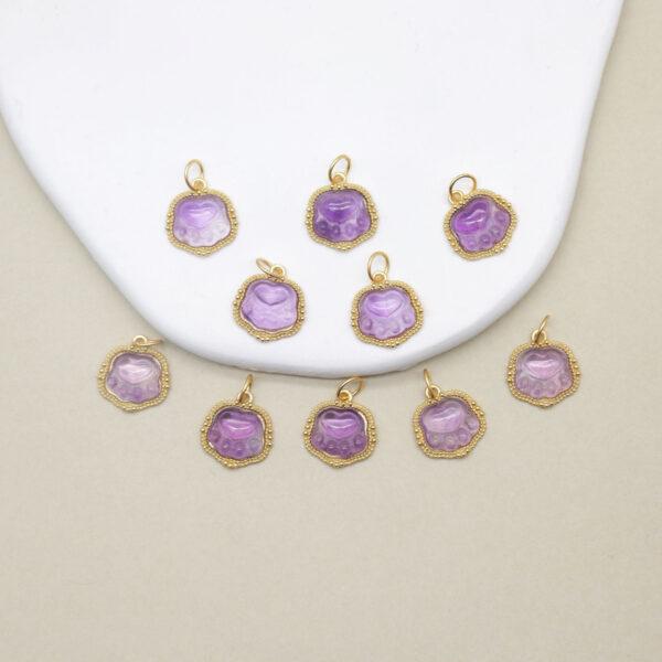 2pcs / 5 pcs cat paw charm, amethyst charm, purple charm, sterling silver charm, gild bead, golden charm - Image 4