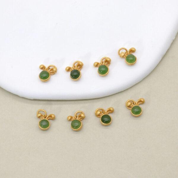 2pcs / 5 pcs rabbit head charm, nephrite charm, green charm, sterling silver charm, gild bead, golden charm - Image 4