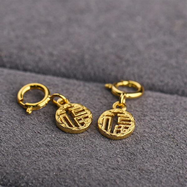 hollow 福 charm, round bead, s925 sterling silver, golden charm, gild bead - Image 4