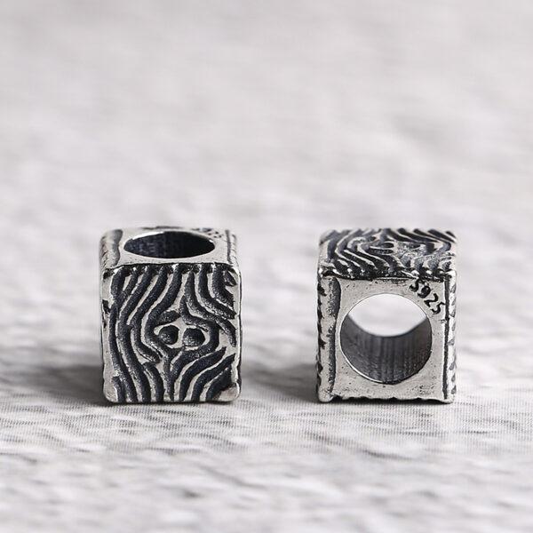 cube bead, stripe pattern bead, spacer bead, s925 sterling silver, silver bead, oxidized silver bead - Image 4