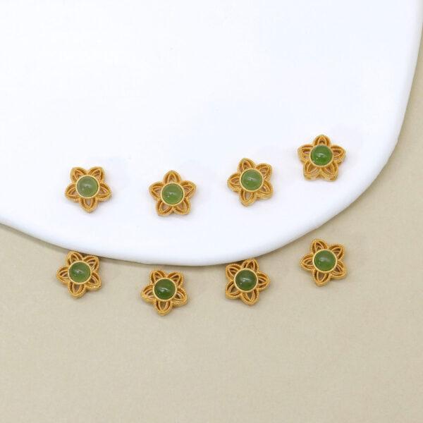 2pcs / 5 pcs flower bead, bezel bead, nephrite bead, green bead, sterling silver bead, gild bead, golden bead - Image 4