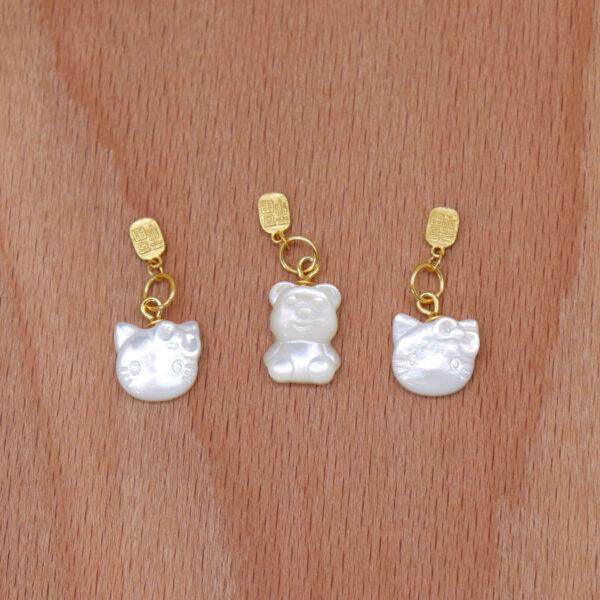 2pcs / 5 pcs cat charm, bear charm, shell charm, white charm, sterling silver charm, gild bead, golden charm - Image 4