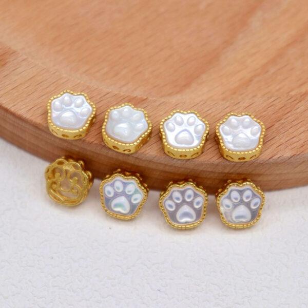 2pcs / 5 pcs cat paw bead, bezel bead, shell bead, white bead, sterling silver bead, gild bead, golden bead - Image 4