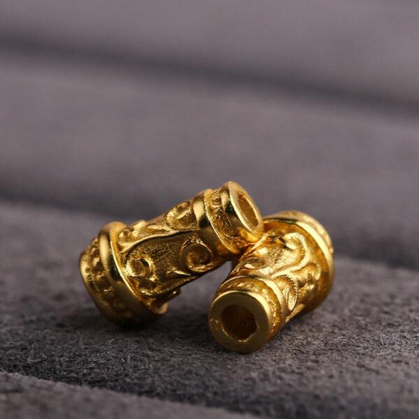 tower shape bead, flower pattern bead, spacer bead, s925 sterling silver, sterling silver bead, golden bead, gild bead - Image 4