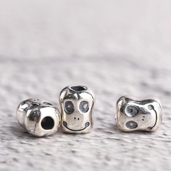 oval bead, strange face pattern bead, spacer bead, s925 sterling silver, silver bead, oxidized silver bead - Image 4