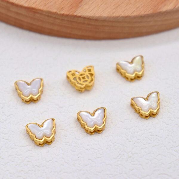 2pcs / 5 pcs butterfly bead, bezel bead, shell bead, white bead, sterling silver bead, gild bead, golden bead - Image 4