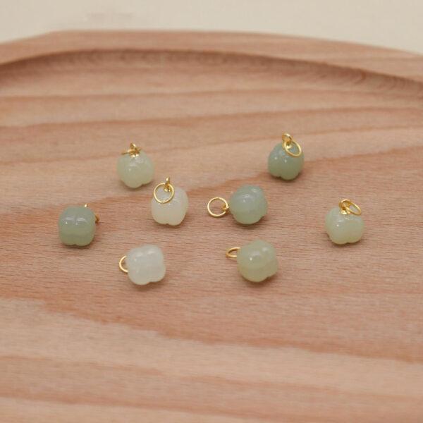 2pcs / 5 pcs persimmon charm, nephrite charm, light green charm, sterling silver charm, gild bead, golden charm - Image 5