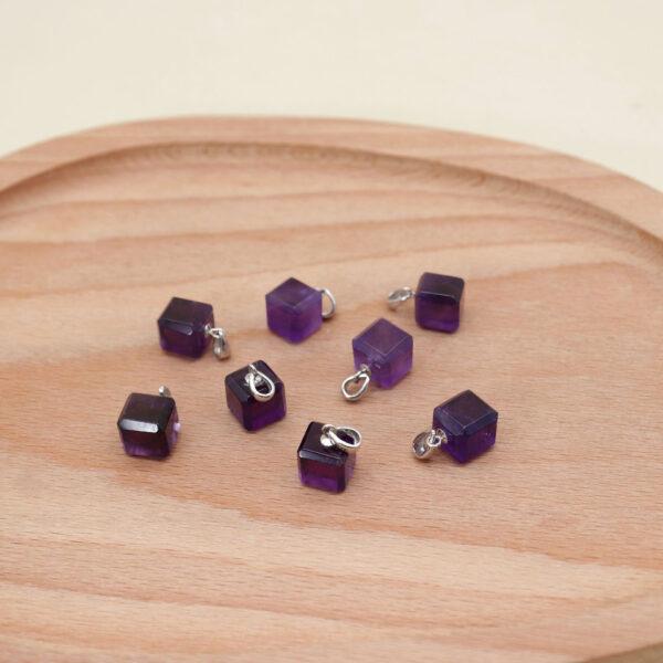 2pcs / 5 pcs cube charm, amethyst charm, purple charm, sterling silver charm - Image 4