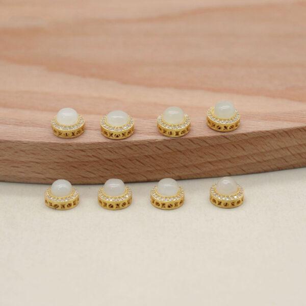2pcs / 5 pcs round bead, bezel bead, nephrite bead, white bead, sterling silver bead, gild bead, golden bead - Image 4