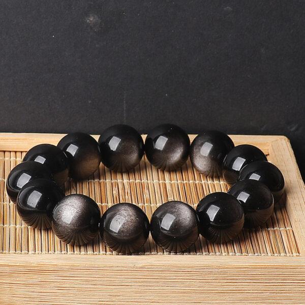 obsidian bead, silver light bead, round bead, through hole bead - Image 3