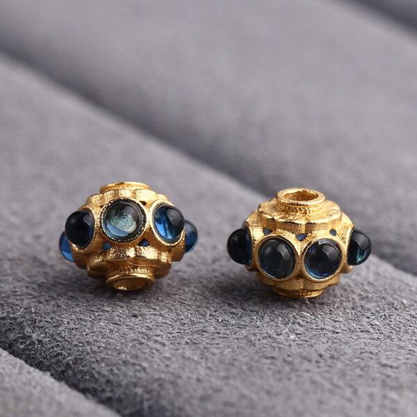 oval bead, zircon bead, flower pattern bead, spacer bead, s925 sterling silver, sterling silver bead, golden bead, gild bead - Image 4
