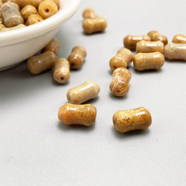 Agatized Coral bead, fossil coral bead, bamboo knot bead, through hole bead - Image 4