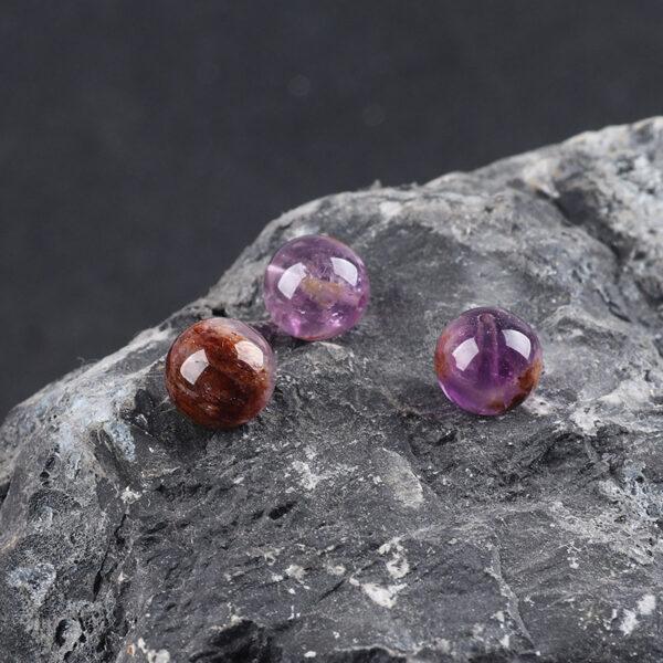 Amethyst Rutilated Quartz bead, purple bead, round bead, through hole bead - Image 4
