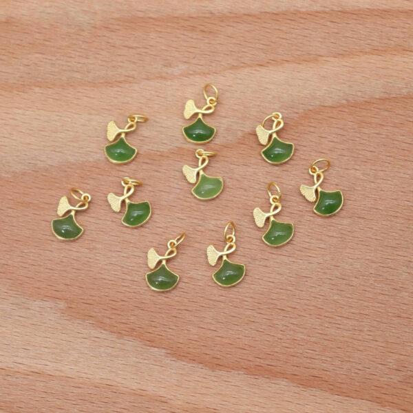 2pcs / 5 pcs Ginkgo leaves charm, nephrite charm, green charm, sterling silver charm, gild bead, golden charm - Image 4