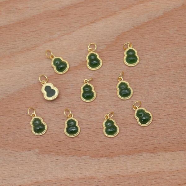 gourd charm, nephrite charm, green charm, sterling silver charm, gild bead, golden charm, 2pcs / 5 pcs - Image 4