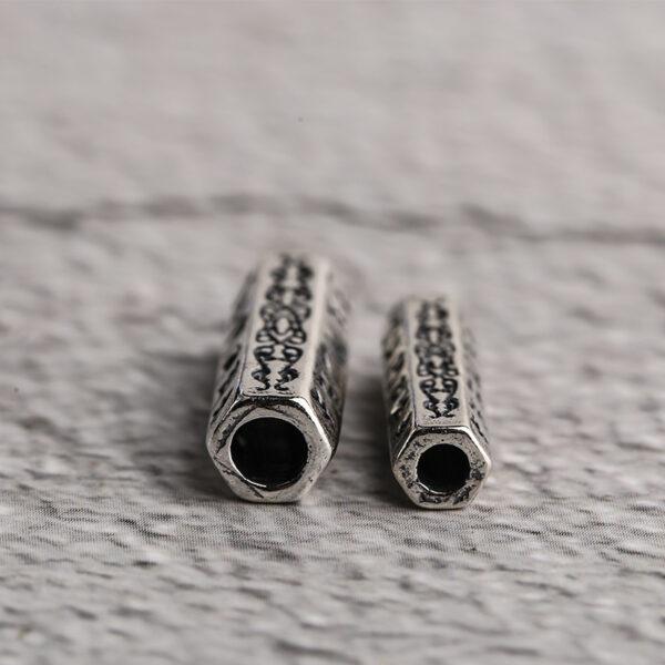 Hexagonal prism bead, tube bead, Buddhist Six-Syllable Mantra pattern bead, spacer bead, s925 sterling silver, silver bead, oxidized silver bead - Image 4