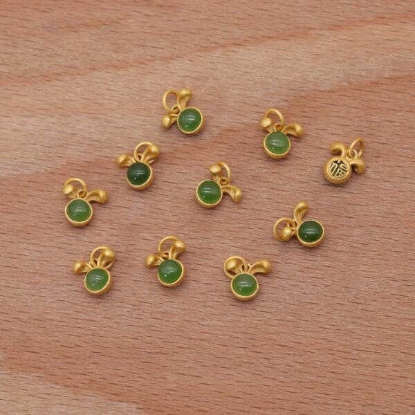 2pcs / 5 pcs rabbit head charm, nephrite charm, green charm, sterling silver charm, gild bead, golden charm - Image 5