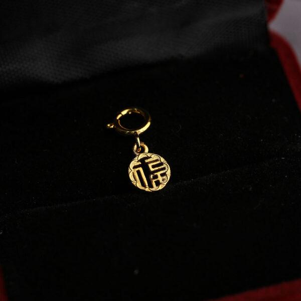 hollow 福 charm, round bead, s925 sterling silver, golden charm, gild bead - Image 5